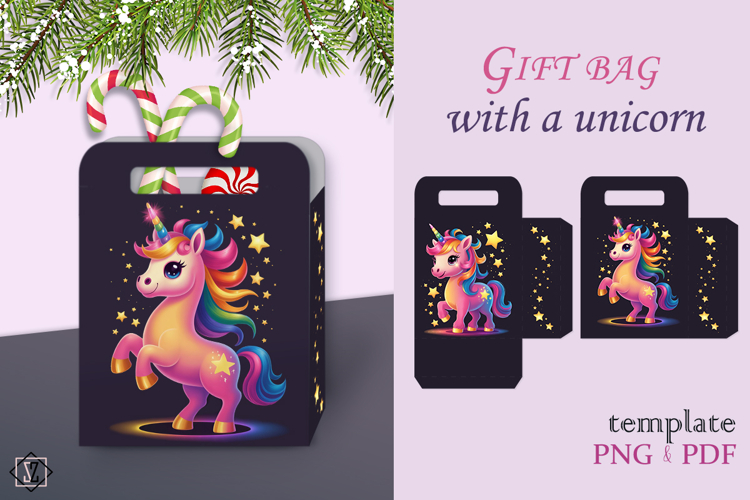 Gift bag with a festive unicorn