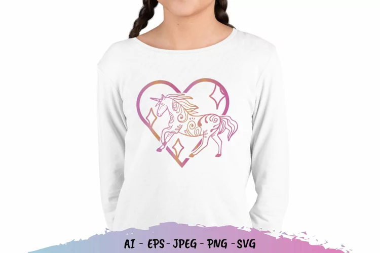 Unicorn in Heart with Gradient Color SVG