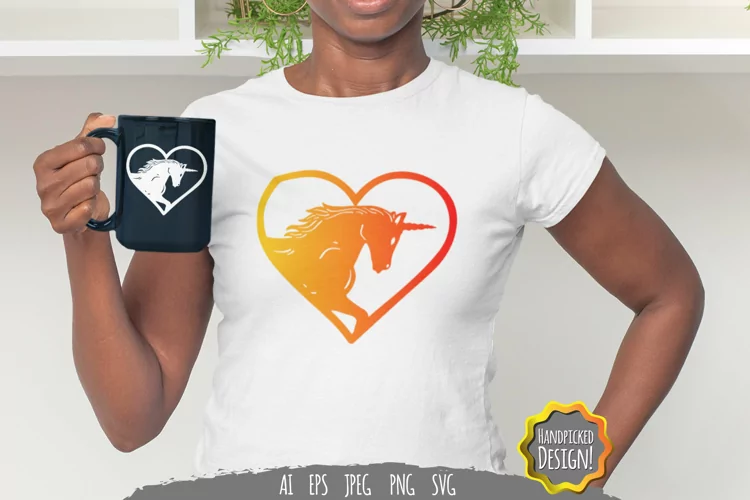 Unicorn in Heart with Gradient Color SVG