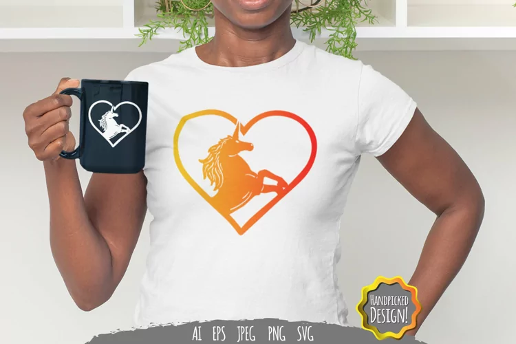 Unicorn in Heart with Gradient Color SVG