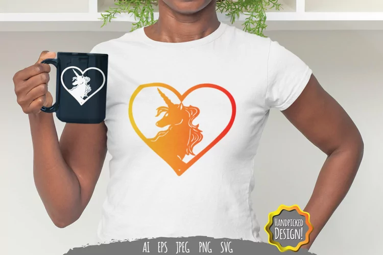 Unicorn in Heart with Gradient Color SVG