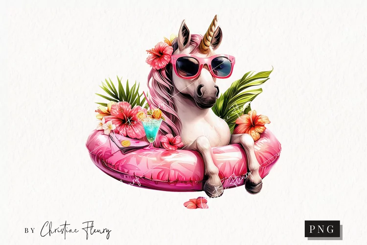 Summer Unicorn On Pool Floaty | Summer PNG