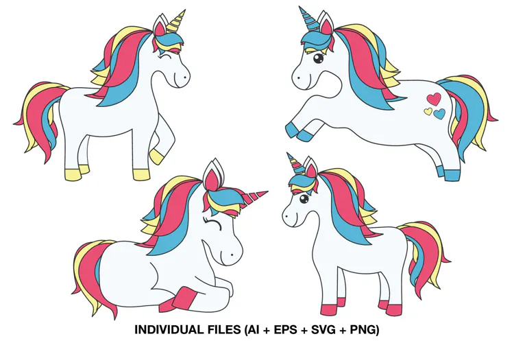 Rainbow Unicorn Illustrations for Kids Card Making