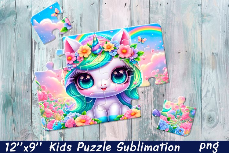 Kids puzzle | Puzzle sublimation, unicorn flowers example image 1