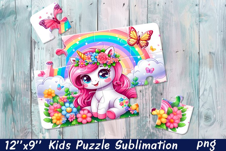 Kids puzzle | Puzzle sublimation, unicorn flowers