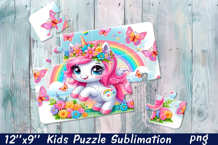 Kids puzzle | Puzzle sublimation, unicorn flowers