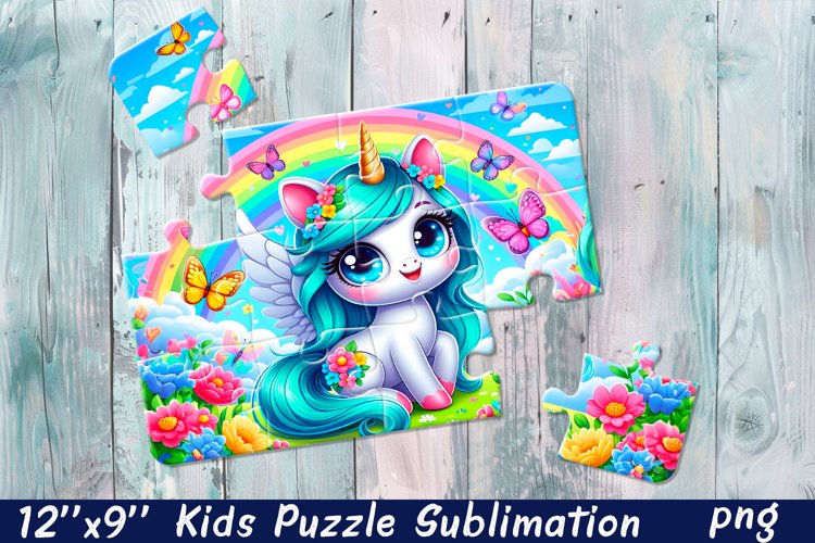 Kids puzzle | Puzzle sublimation, unicorn flowers example image 1