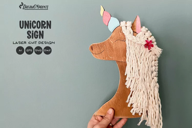 Unicorn Sign Laser Cut Design | Macrame Hanger