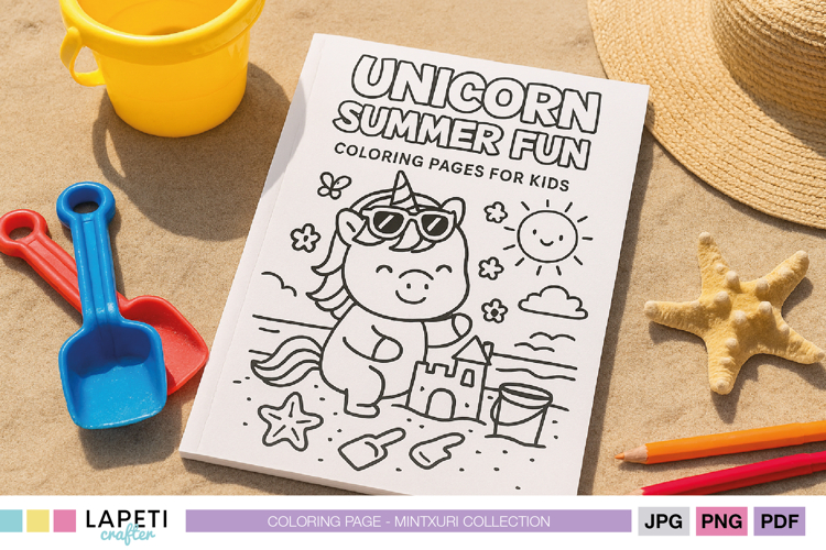 Unicorn Summer Coloring Pages, Cute Beach Activity for Kids