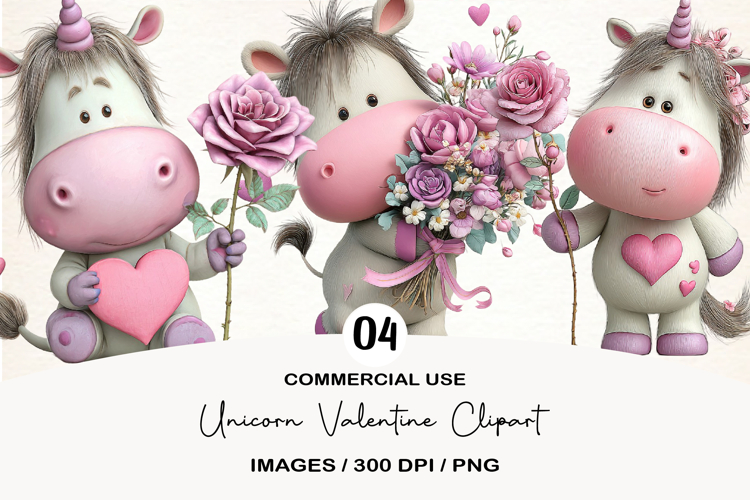 Unicorn Valentine Clipart Sublimation