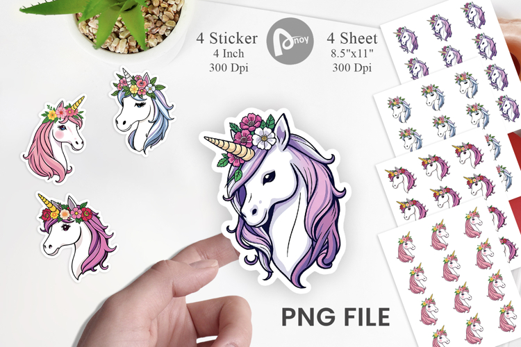 Floral Unicorn Sticker