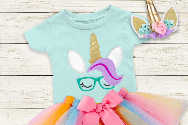 Unicorn Horn with Glasses Applique Embroidery File