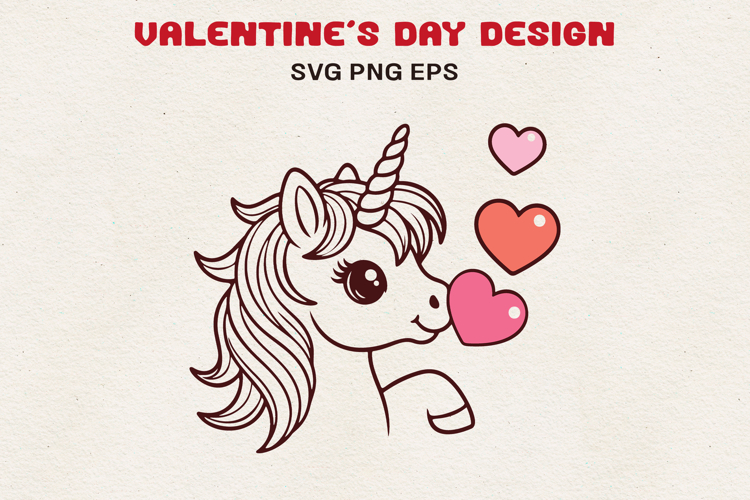 Cute Valentine Unicorn SVG | Unicorn Blowing Heart | PNG EPS