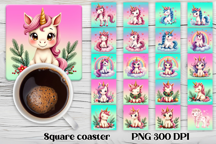 Cute unicorn square coaster | Unicorn coaster sublimation