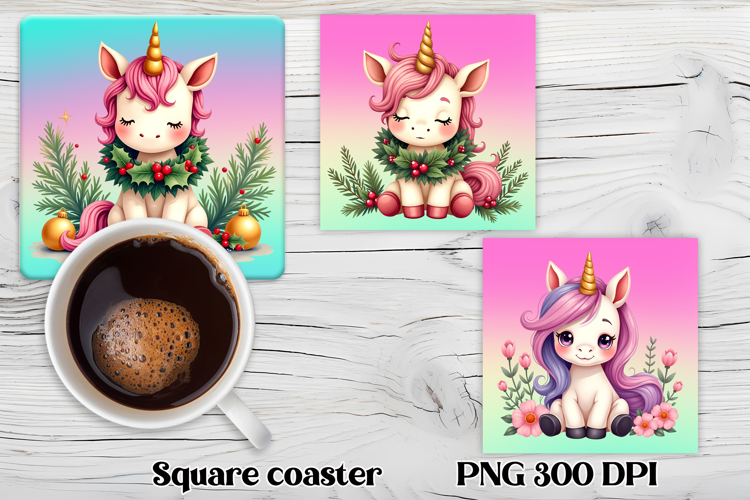 Cute unicorn square coaster | Unicorn coaster sublimation