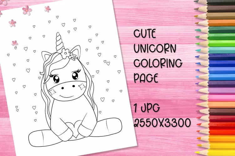 Cute unicorn coloring book page for kids. JPG.