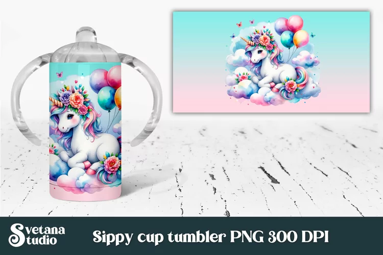 Cute unicorn kids sippy cup | Kids tumbler | Sippy cup wrap