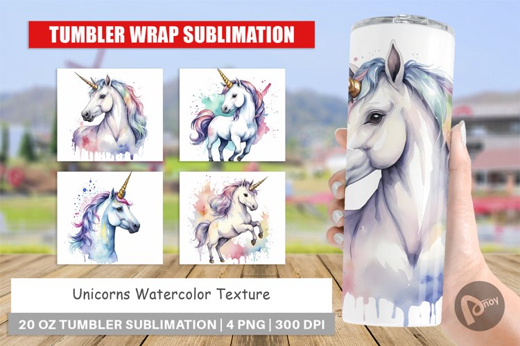 Tumbler Sublimation Wrap Unicorns Watercolor