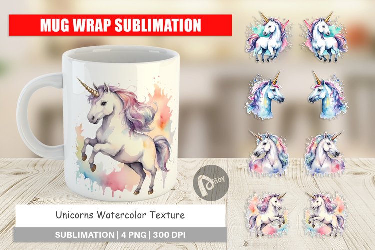 Mug Wrap Design Unicorns Watercolor