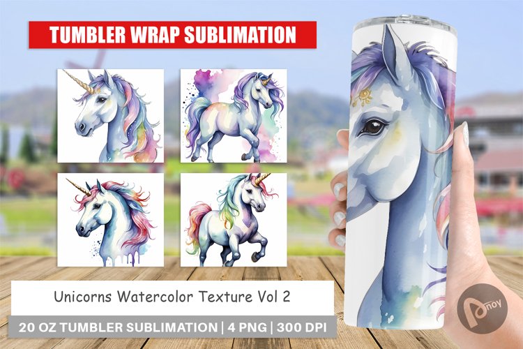 Tumbler Sublimation Wrap Unicorns Watercolor