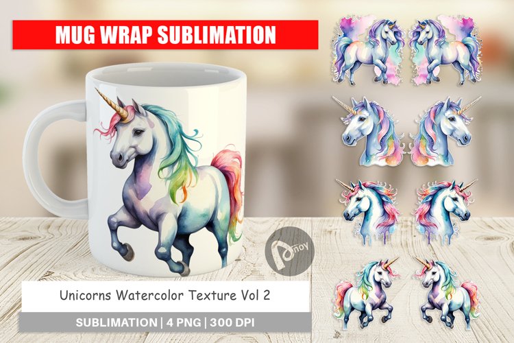 Mug Wrap Design Unicorns Watercolor