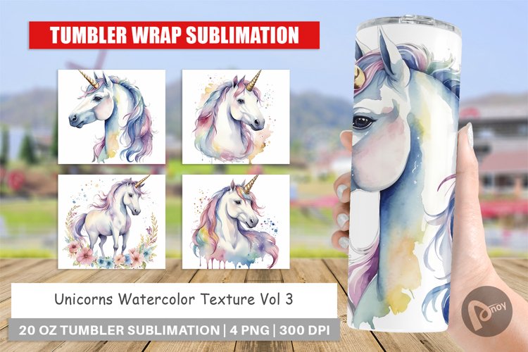 Tumbler Sublimation Wrap Unicorns Watercolor example image 1