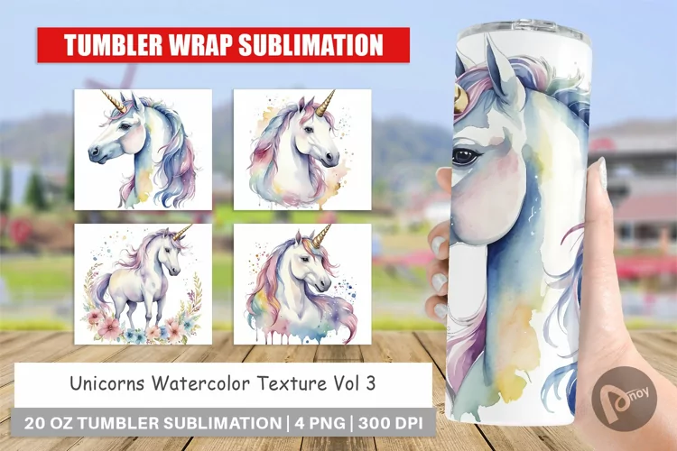 Tumbler Sublimation Wrap Unicorns Watercolor
