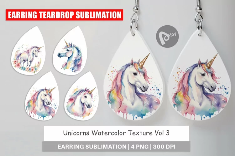 Earring Teardrop Unicorns Watercolor