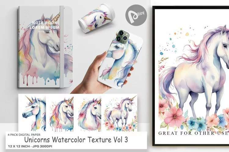 Digital Paper Unicorns Watercolor