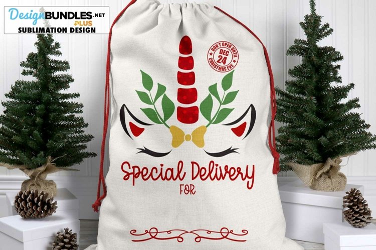 Santa Bag Sublimation Design PNG | Special Delivery Unicorn