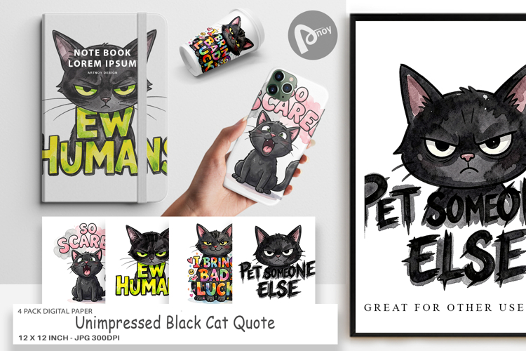 Unimpressed Black Cat Digital Paper