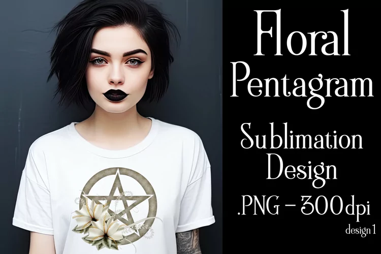 Pentagram Sublimation Design, Floral Tan Pentagram PNG