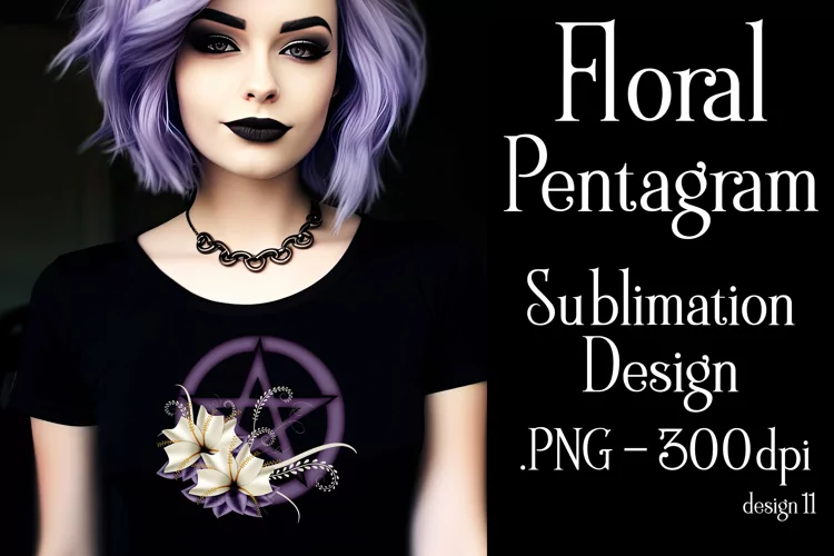 Pentagram Sublimation Design, Floral Purple Pentagram