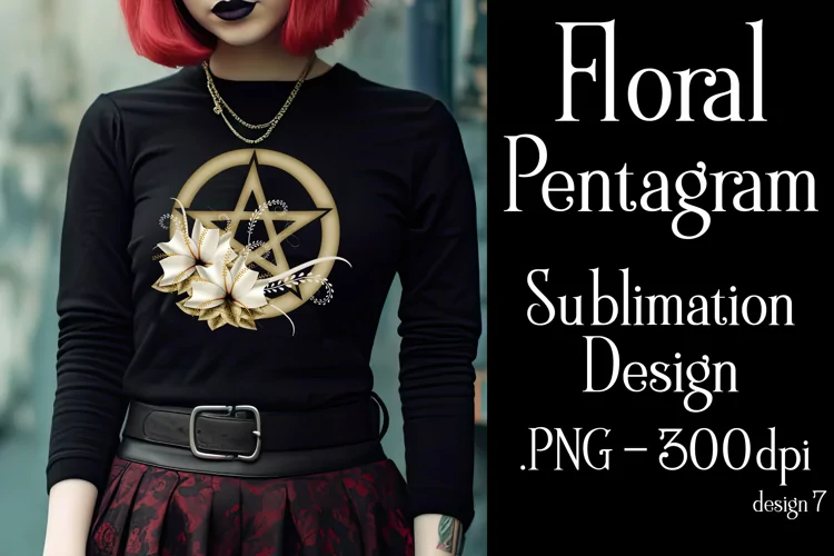 Pentagram Sublimation Design, Floral Tan Pentagram PNG