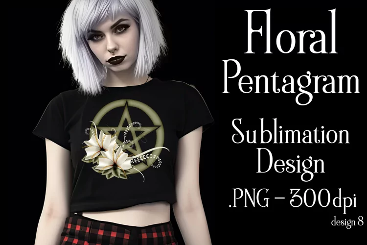Pentagram Sublimation Design, Floral Dark Green Pentagram