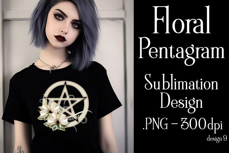Pentagram Sublimation Design, Floral Light Tan Pentagram