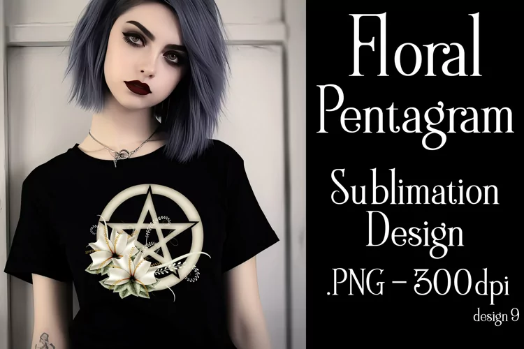 Pentagram Sublimation Design, Floral Light Tan Pentagram