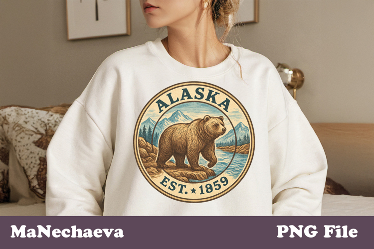 Alaska Vintage Stamp PNG | Bear Wilderness Sublimation