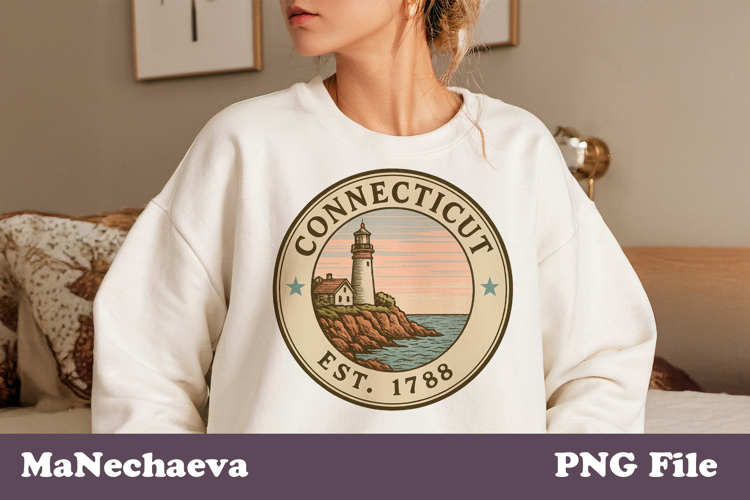 Us States Vintage Stamp PNG | Connecticut Sublimation Design