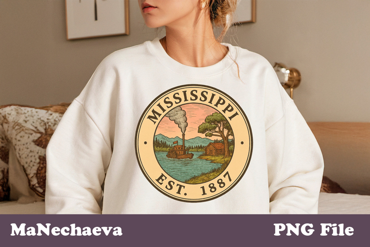 Us States Vintage Stamp PNG | Mississippi Sublimation Design