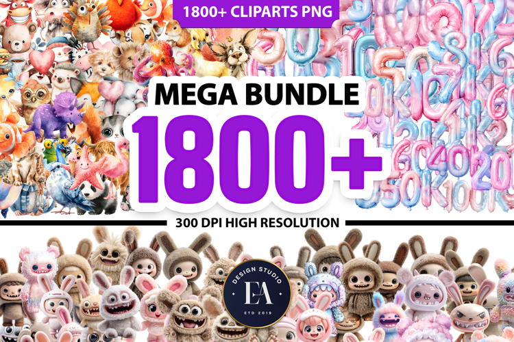 1800 Watercolor Clipart MEGA BUNDLE | Animals & Party PNGs