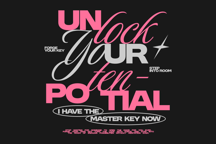 Unlock Your Potential Now Funny Typography Quote T shirt Des example image 1