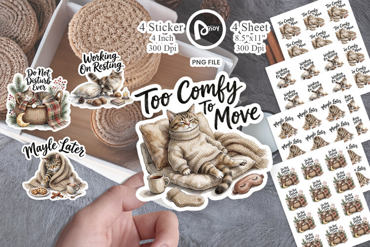 Unmotivated Cat Hygge Sticker example image 1