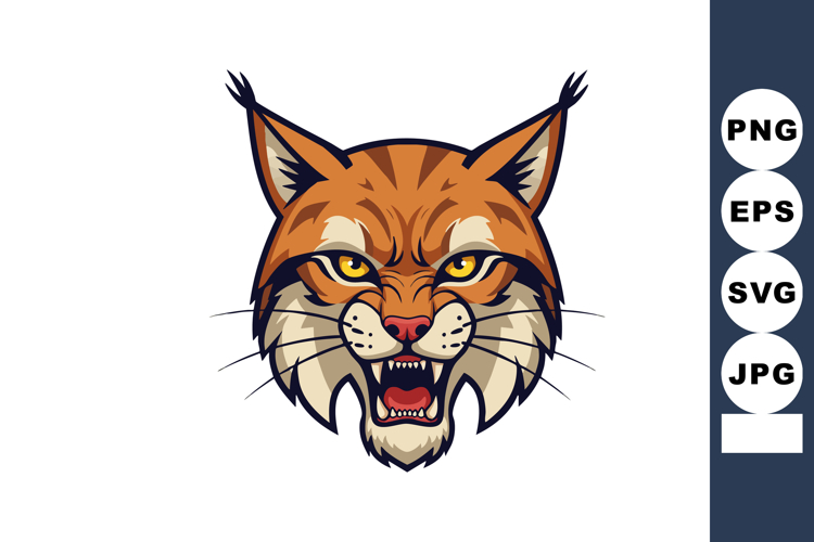 Wild lynx face snarling with open mouth and sharp teeth vect