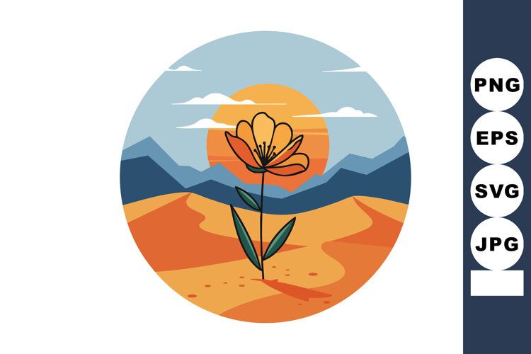 Single flower blooming in desert landscape with mountains an example image 1