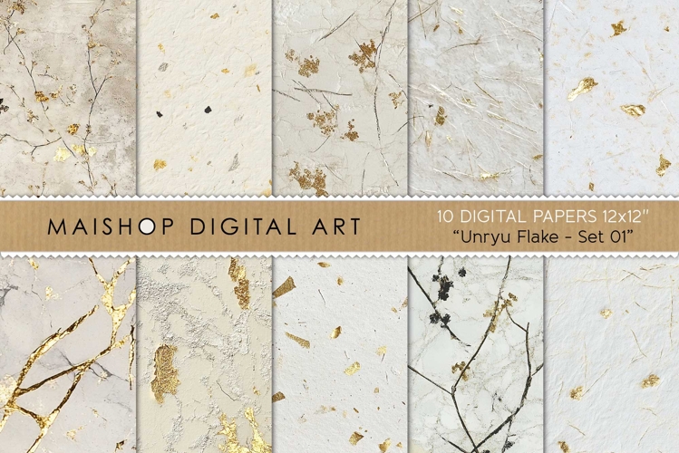 Unryu Flake Gold Washi Paper Seamless Backgrounds