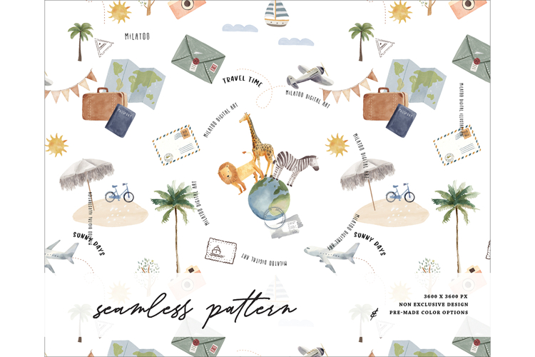 Travel Vacation Summertime Seamless Pattern