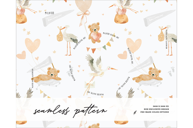 Nursery Baby Stork Teddybear Infant Newborn Crib pattern