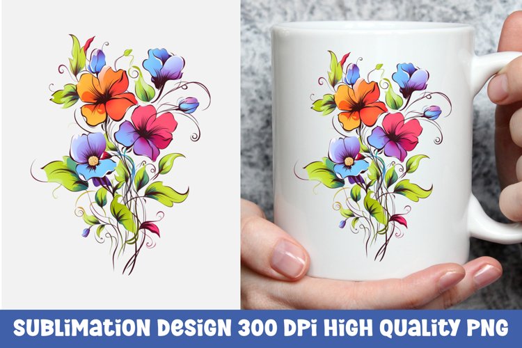 Watercolor floral mug sublimation design