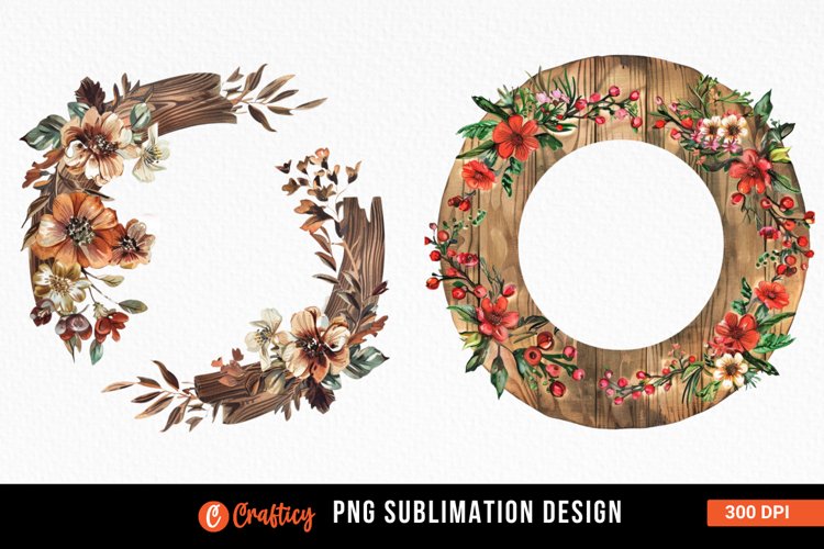 Rustic Wooden Floral Frame Clipart